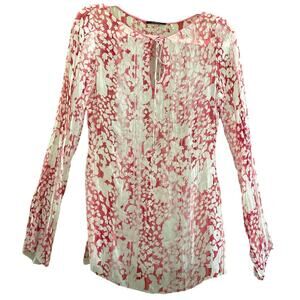 Elie Tahari Floral Sheer Silk Long Sleeve Tunic Blouse Swim Cover Small